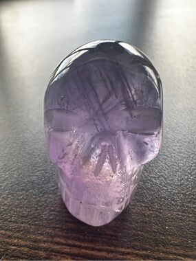 Hand-Carved Amethyst Skull Sculpture - Purple Home Accent